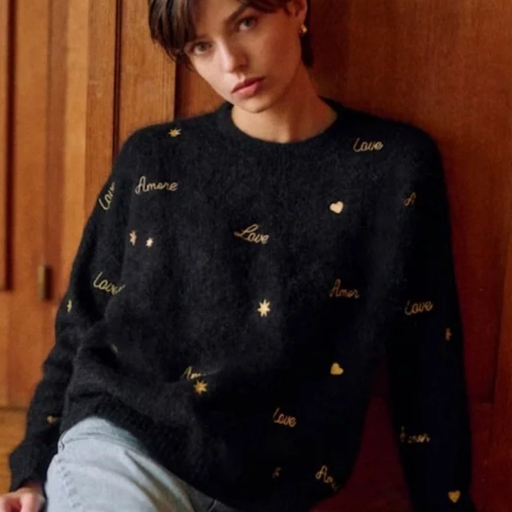 Sezane Hope Love Jumper Black - Size L